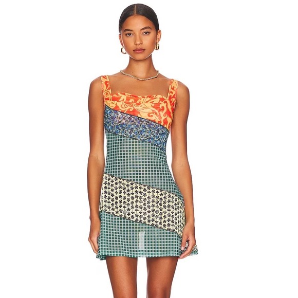 Miaou Dresses & Skirts - NWT Miaou Ginger Mini Dress S Sweet Legend Mixed Print Mesh Semi Sheer Cowl Neck